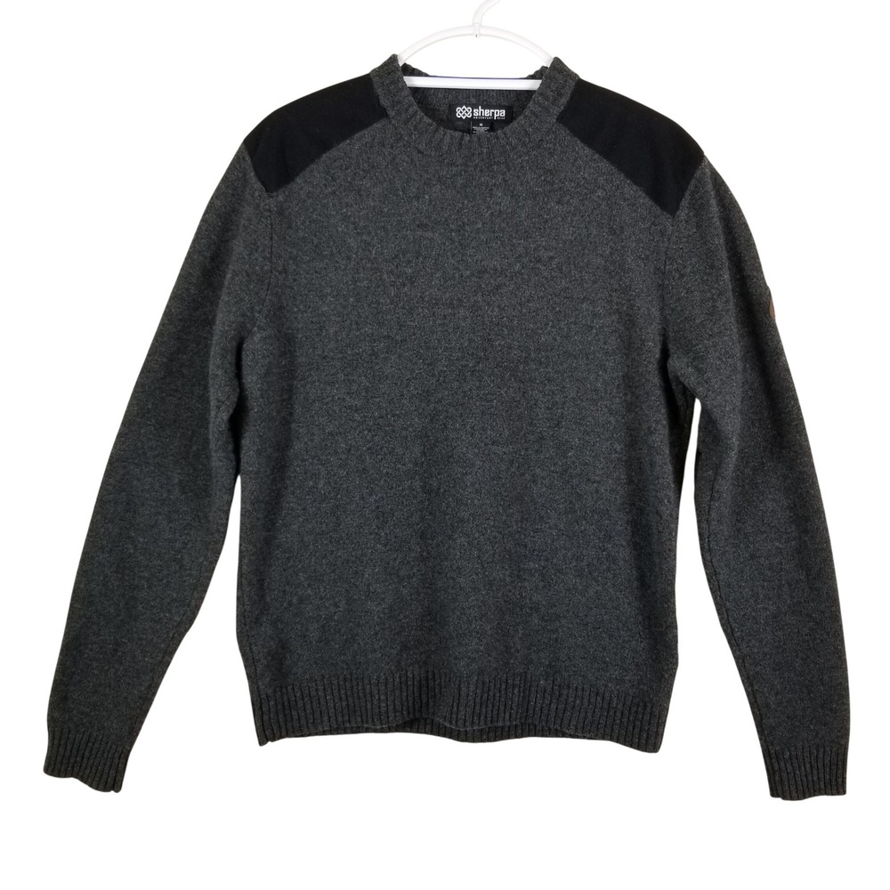 Sherpa‎ Adventure Gear Mens Merino Wool Sweater Gray Shoulder Elbow Patches M